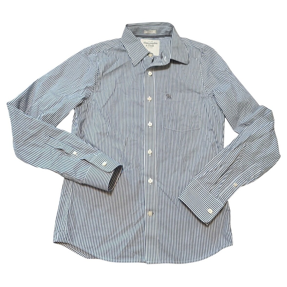 Abercrombie & Fitch Muscle Button Down Shirt Mens Sz M Blue Striped Logo Pocket